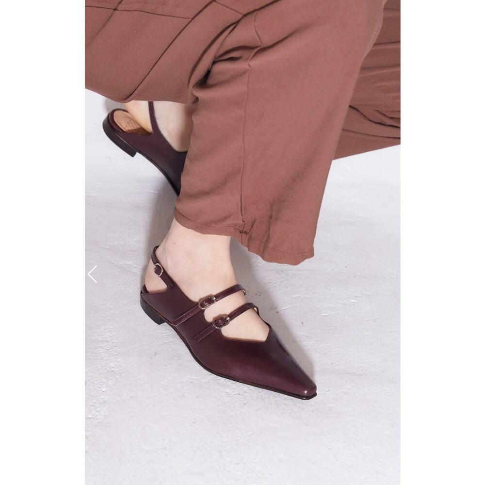 Zou Xou Cata Buckle Butter Soft Goat Leather Slingback Luxury Flats Square Toe